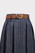 Gonna jeans gessato con pieghe