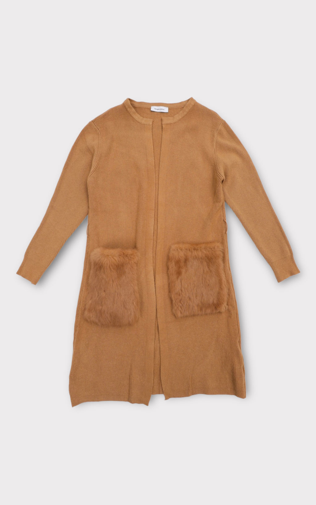Cardigan lungo tasche pelliccia
