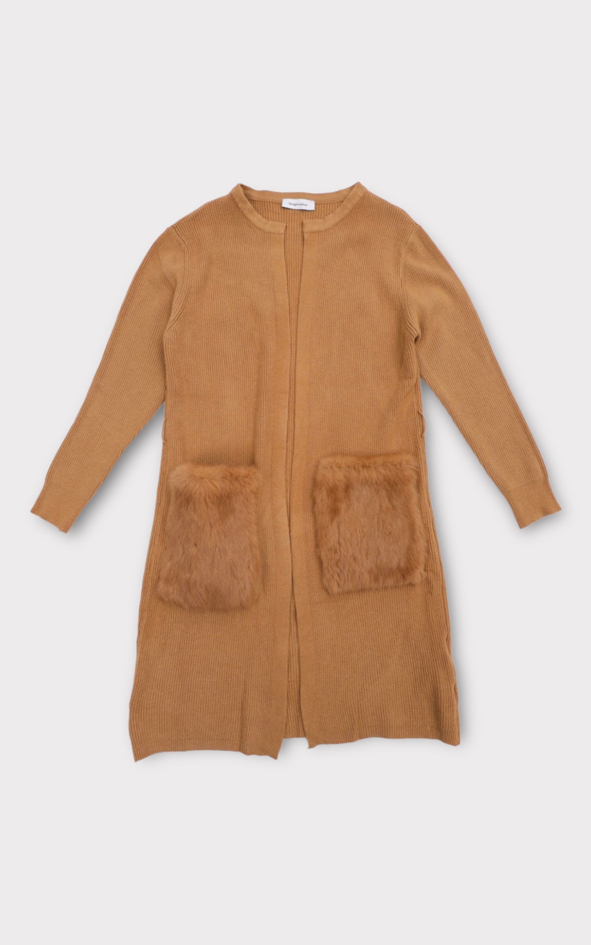Cardigan lungo tasche pelliccia