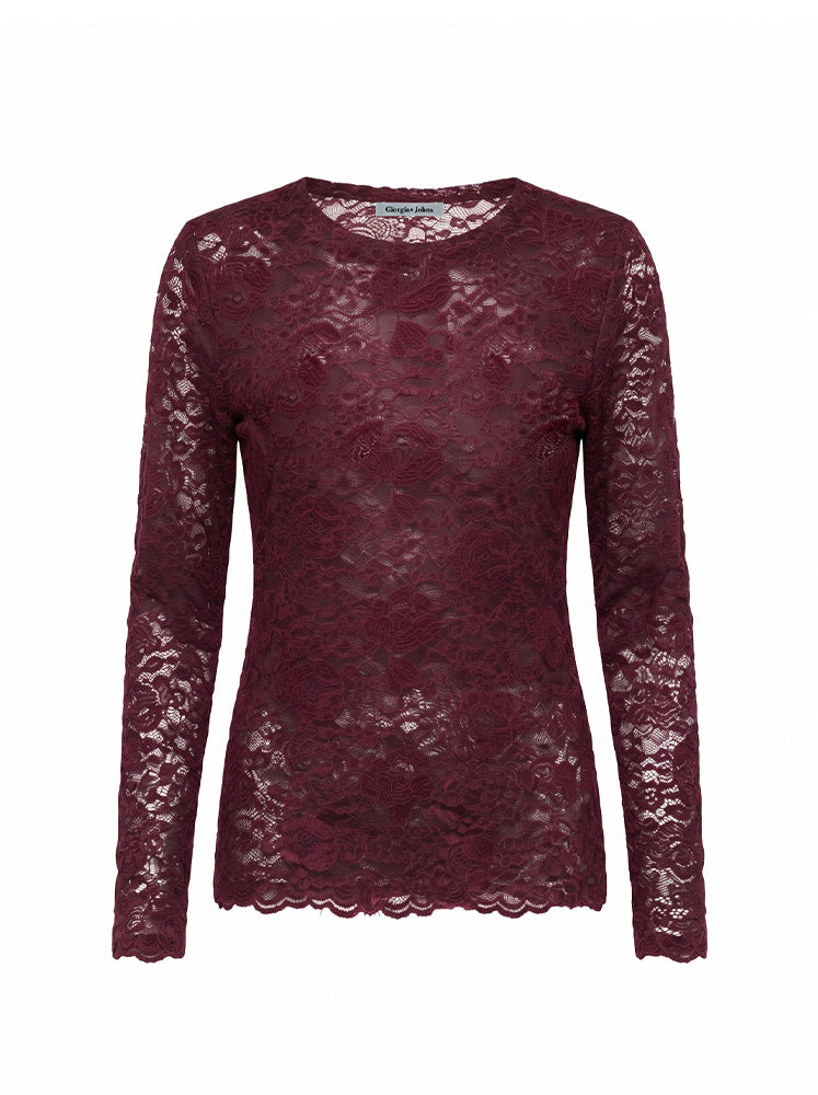 Maglia girocollo in pizzo floreale