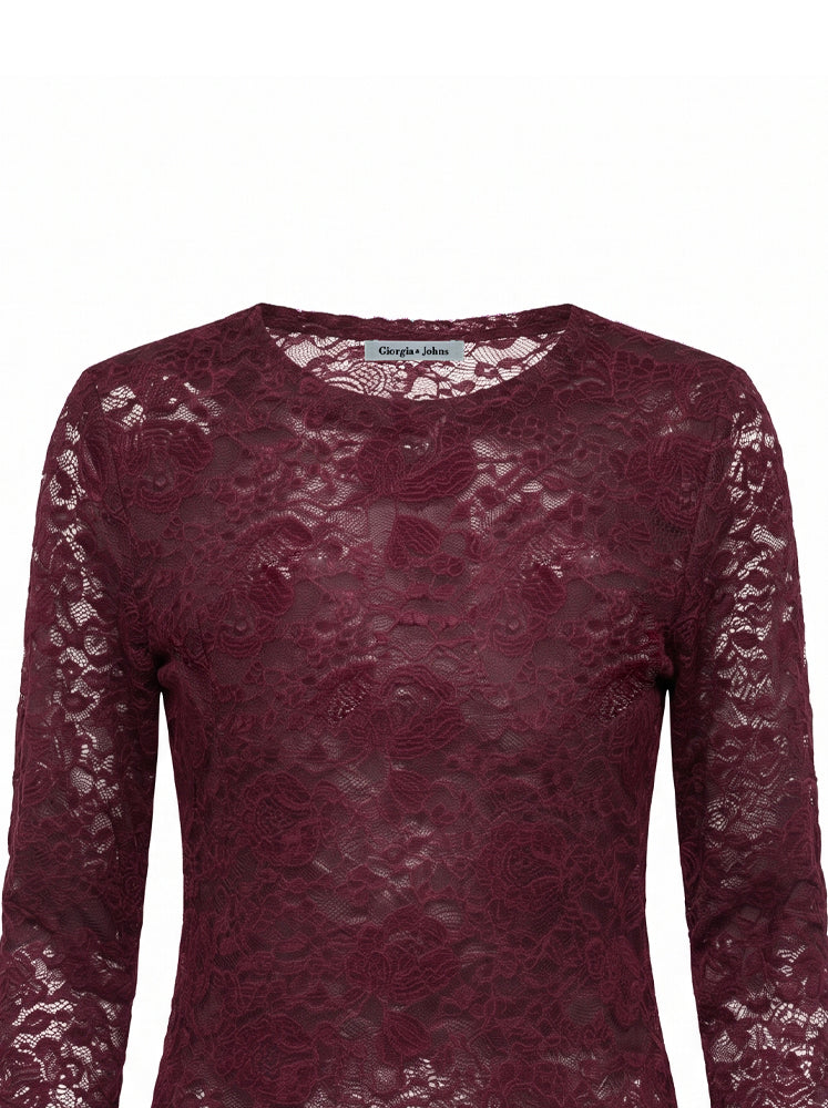 Maglia girocollo in pizzo floreale