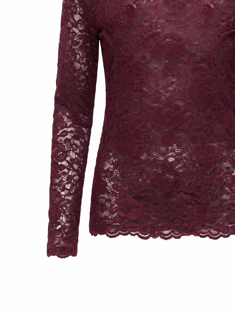 Maglia girocollo in pizzo floreale