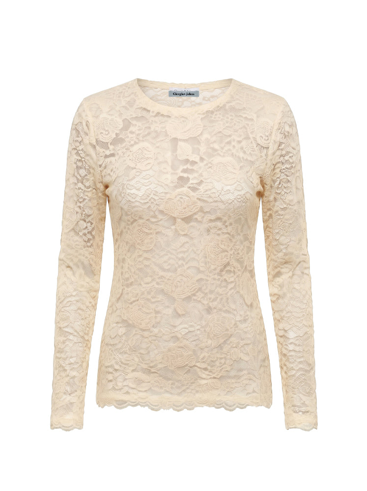 Maglia girocollo in pizzo floreale