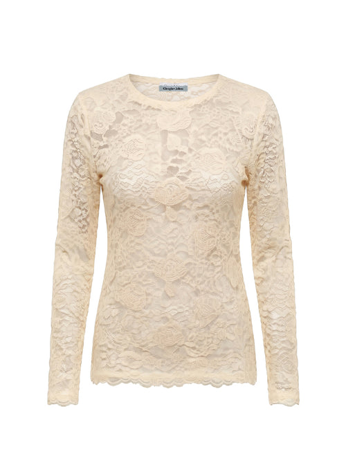 Maglia girocollo in pizzo floreale
