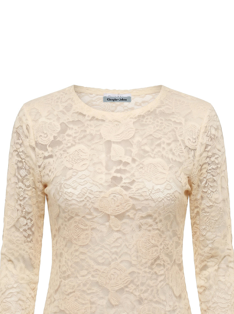 Maglia girocollo in pizzo floreale