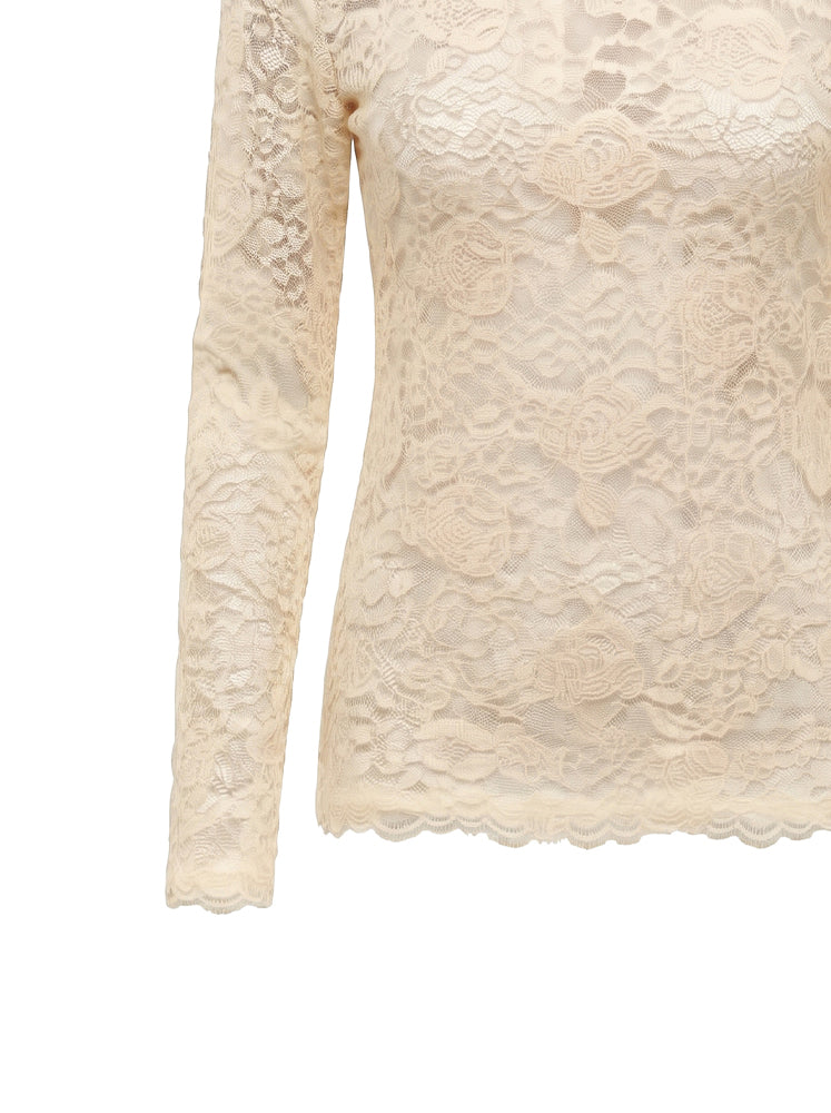 Maglia girocollo in pizzo floreale