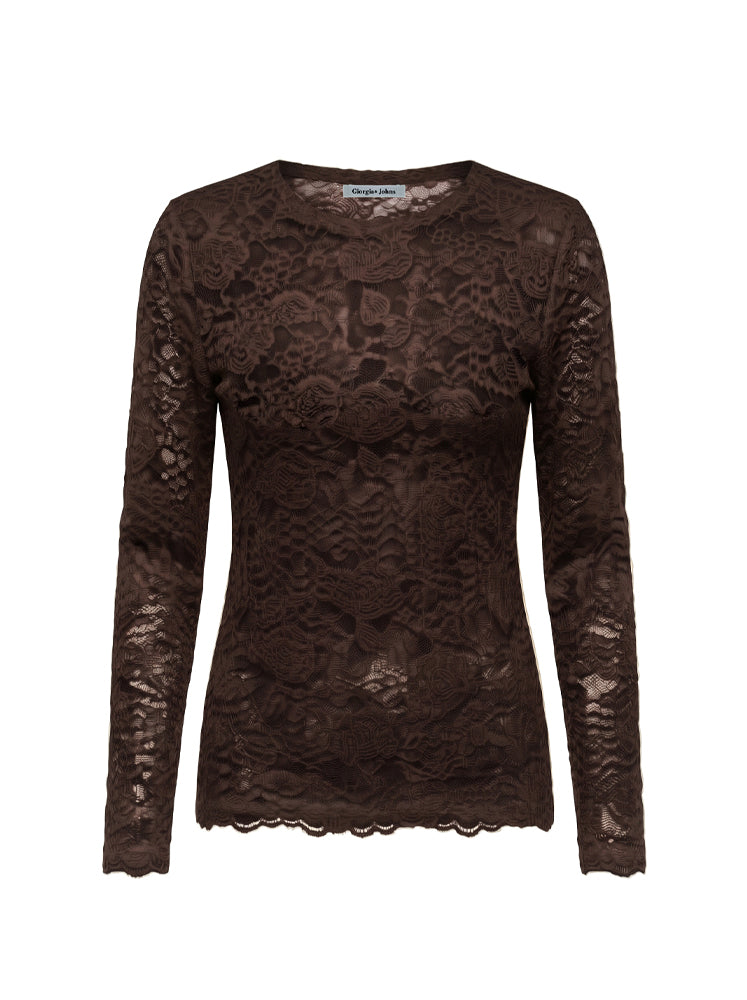 Maglia girocollo in pizzo floreale