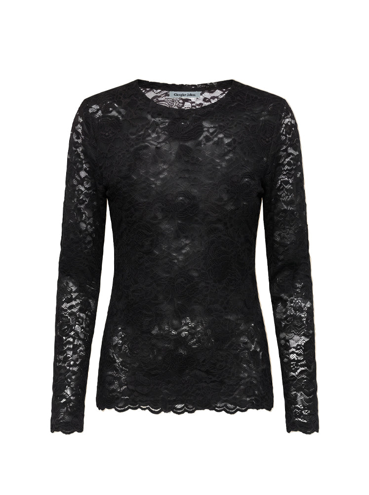 Maglia girocollo in pizzo floreale