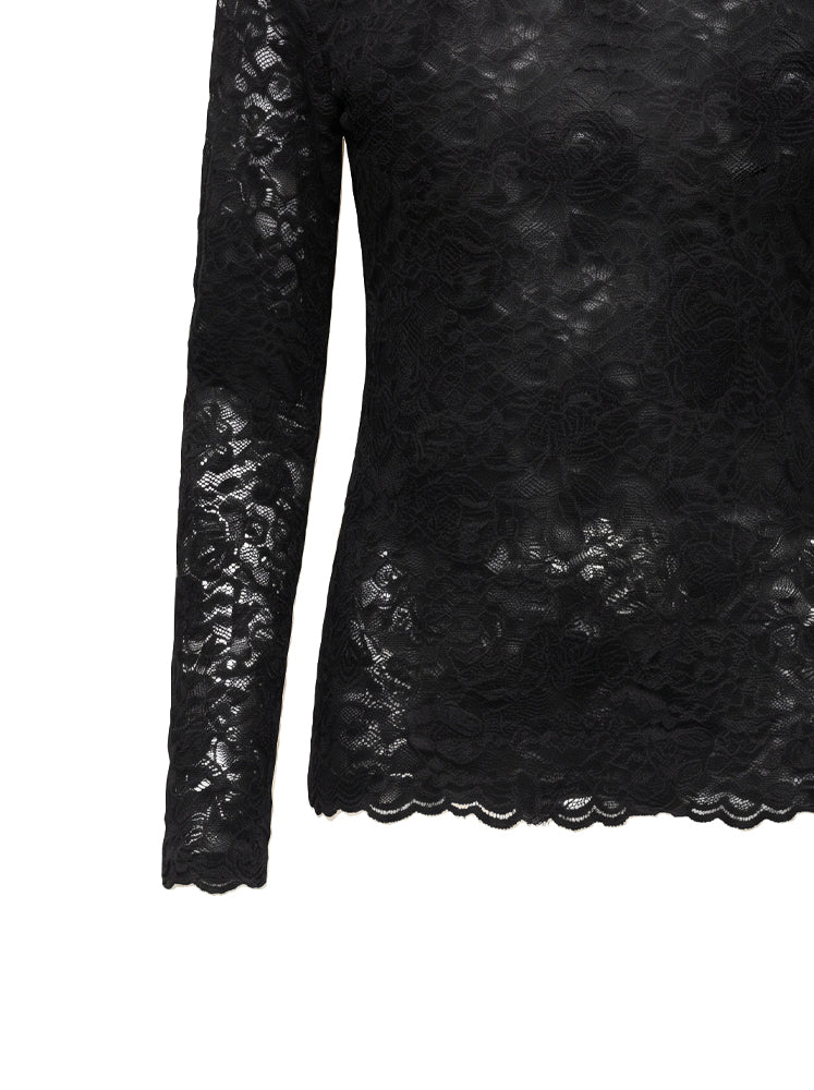 Maglia girocollo in pizzo floreale