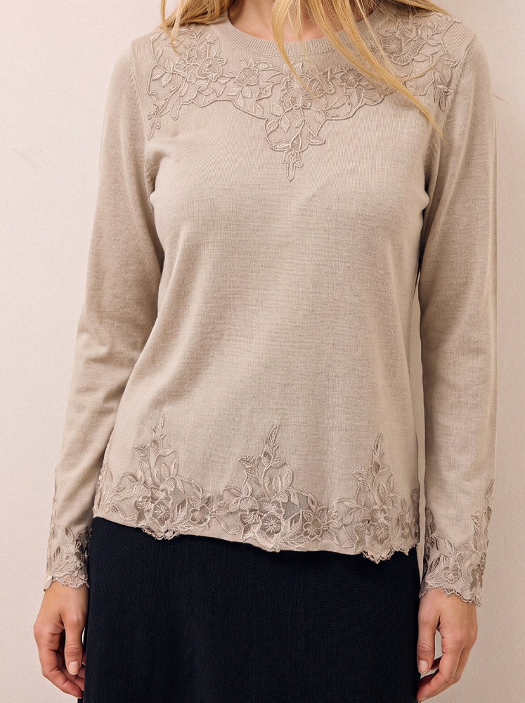 Maglia misto angora inserti in pizzo