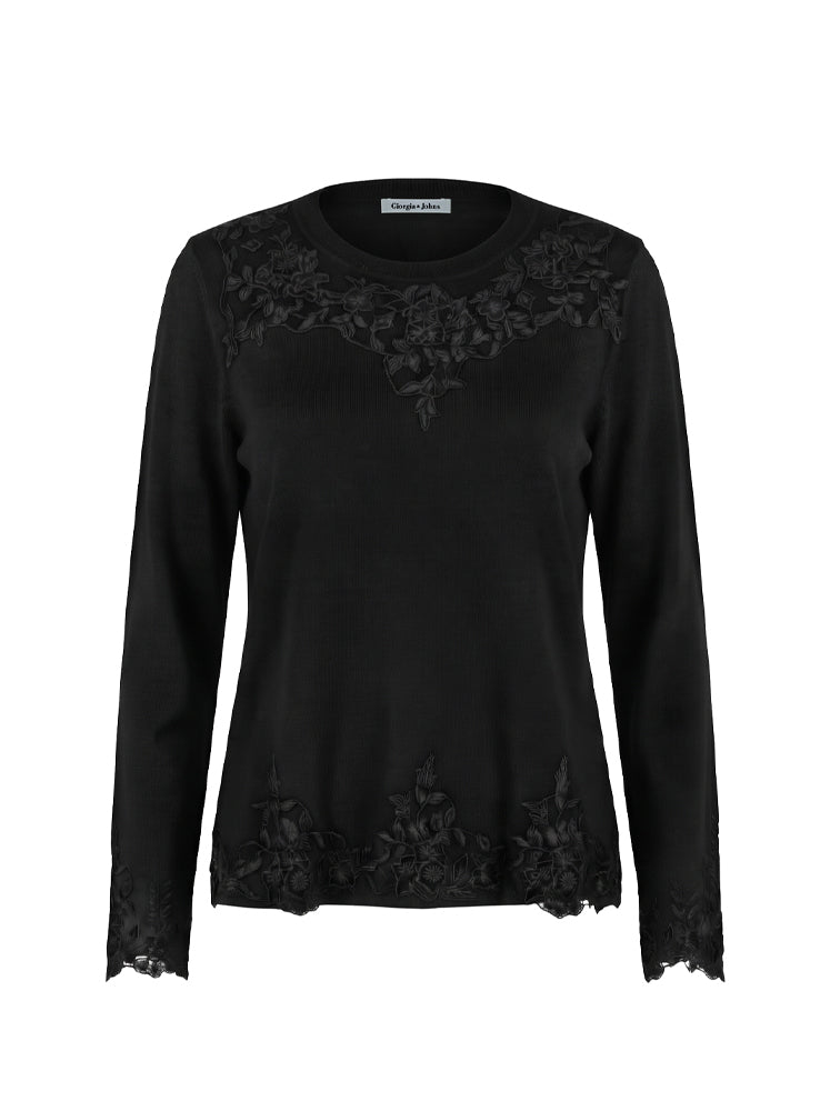 Maglia misto angora inserti in pizzo