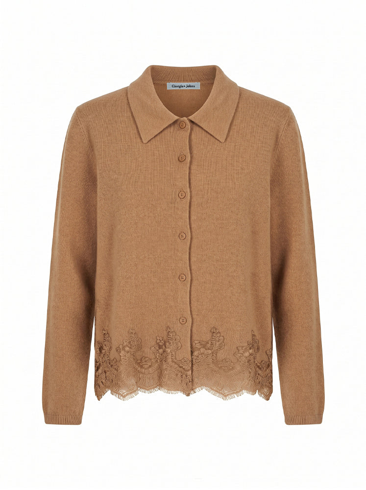Cardigan misto angora bordo in pizzo