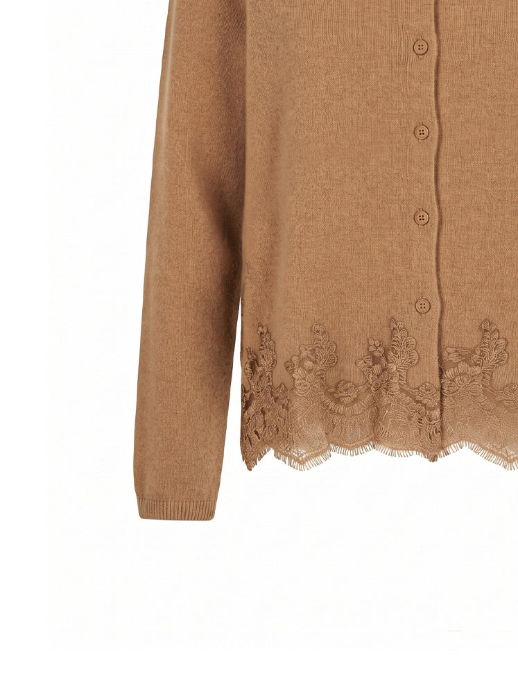 Cardigan misto angora bordo in pizzo
