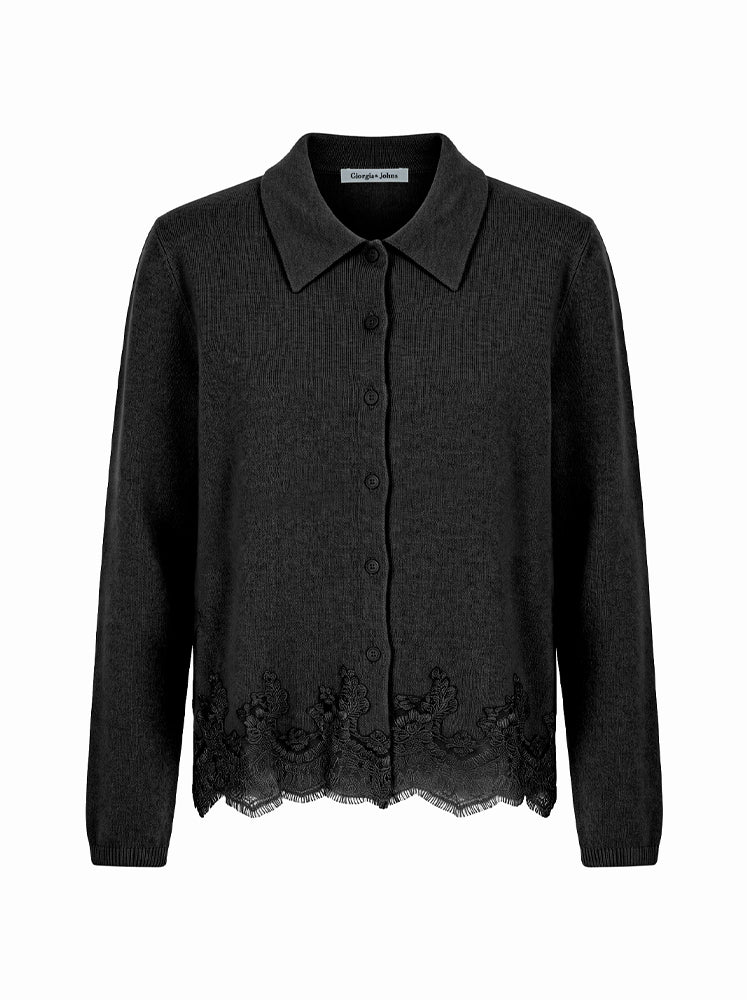 Cardigan misto angora bordo in pizzo