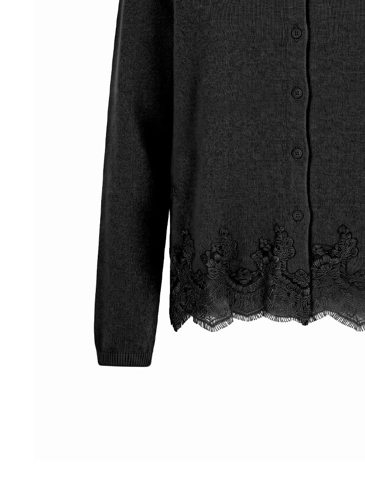 Cardigan misto angora bordo in pizzo