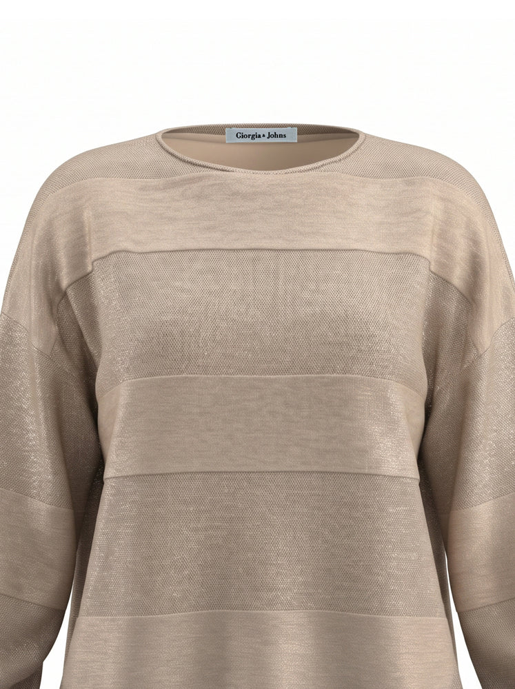 Pullover girocollo texture riga e coulisse