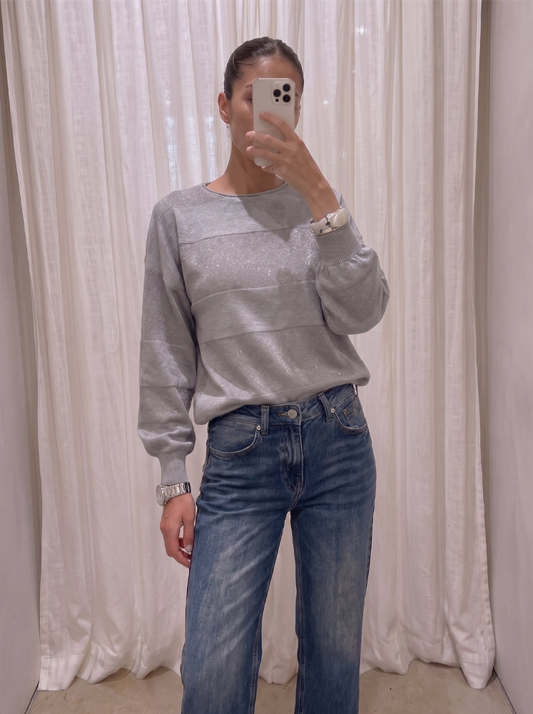 Pullover girocollo texture riga e coulisse
