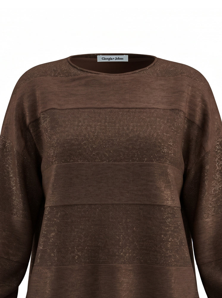 Pullover girocollo texture riga e coulisse