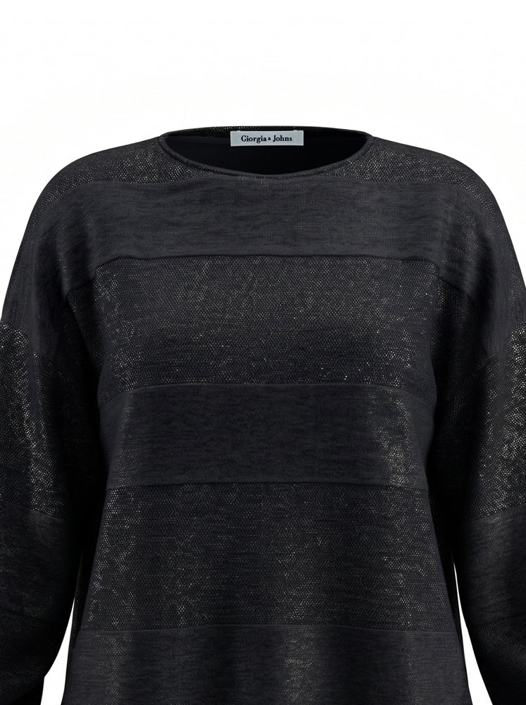 Pullover girocollo texture riga e coulisse