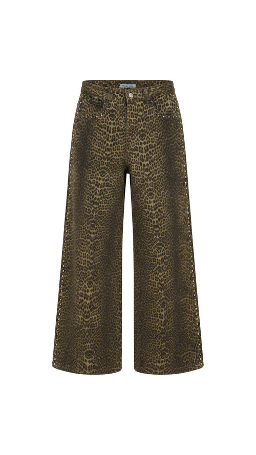 Jeans stampa macula con borchie