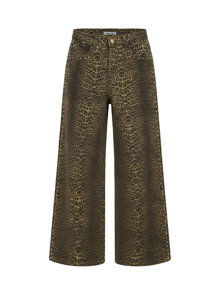 Jeans stampa macula con borchie
