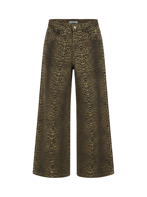Jeans stampa macula con borchie