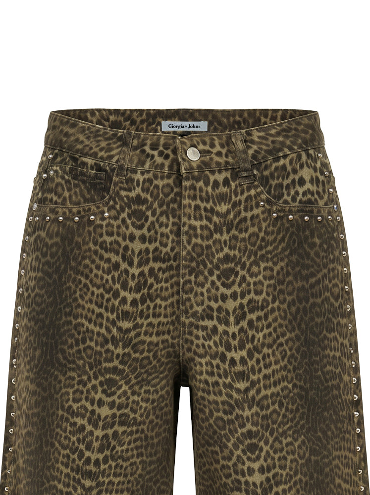Jeans stampa macula con borchie