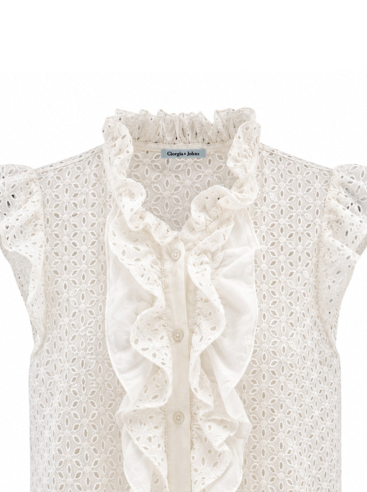 Top smanicato sangallo con rouches