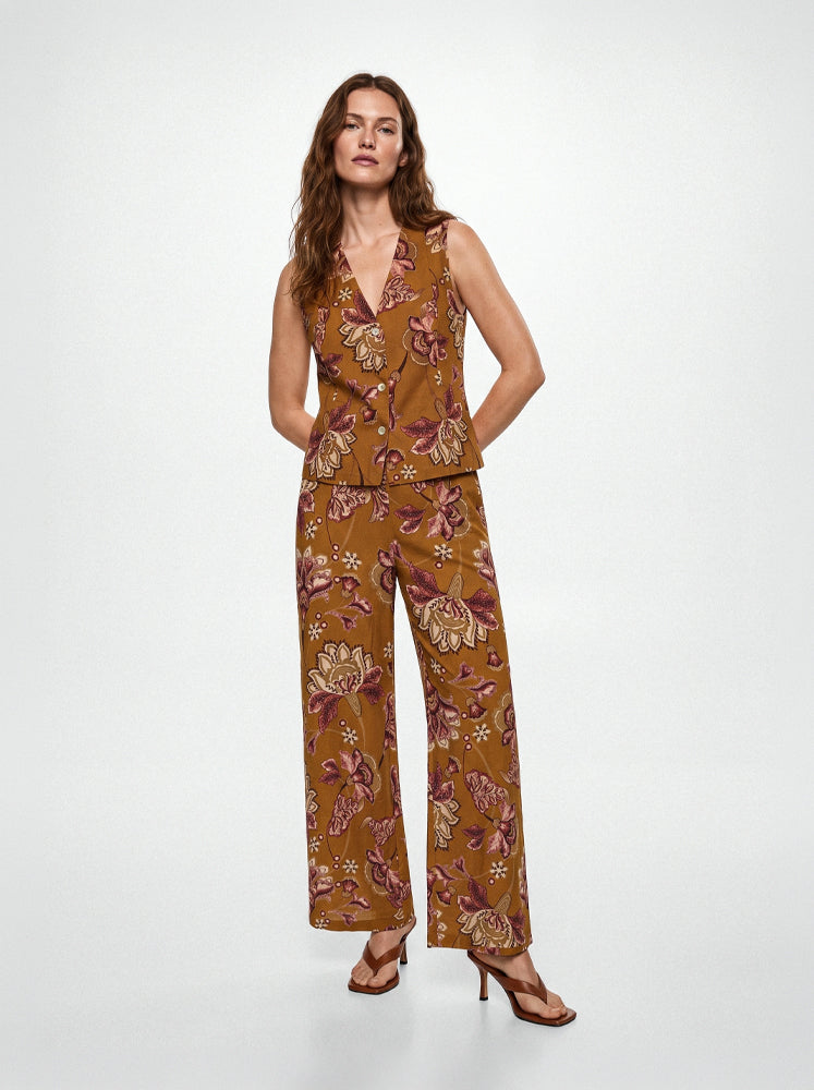 Pantaloni fluidi stampa floreale retro'