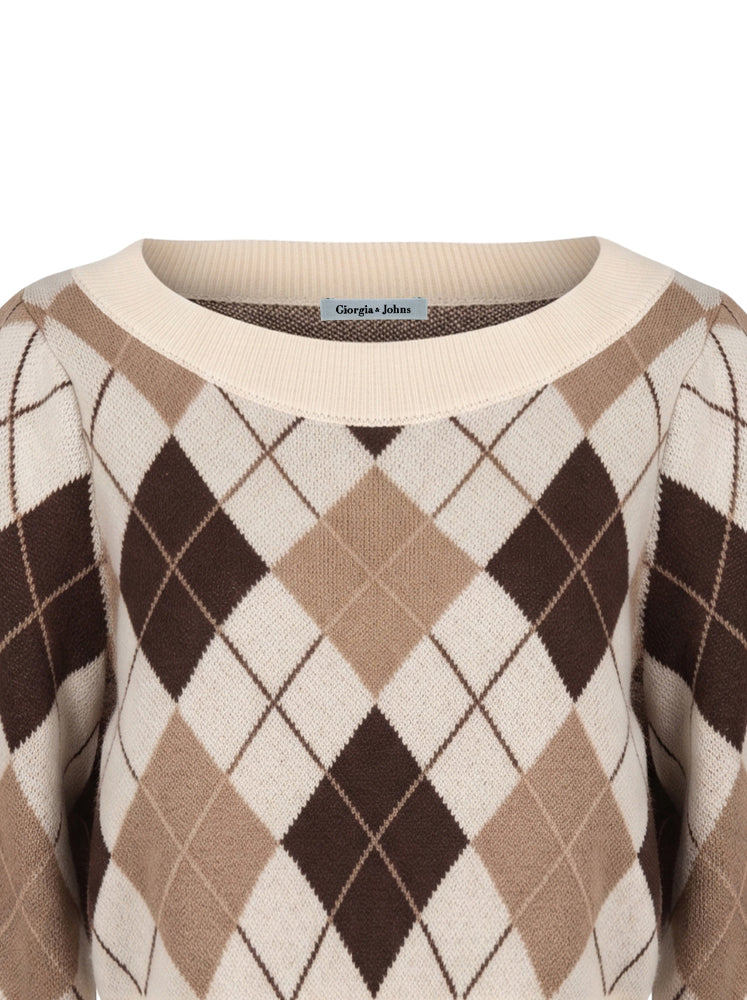 Pullover scollo ampio e trama rombi