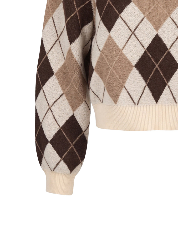 Pullover scollo ampio e trama rombi