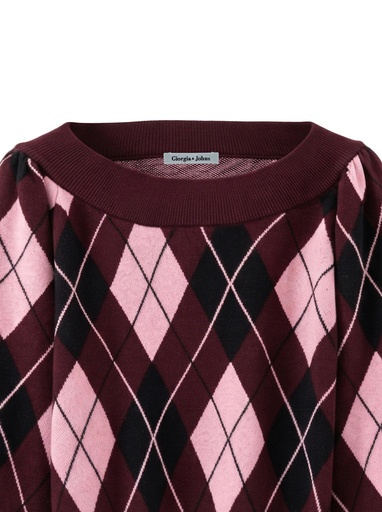 Pullover scollo ampio e trama rombi