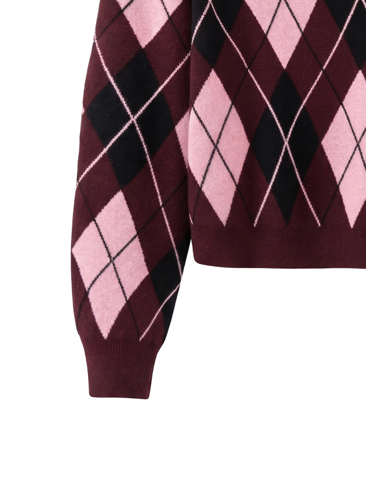 Pullover scollo ampio e trama rombi