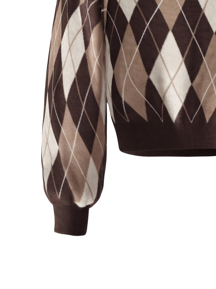 Pullover scollo ampio e trama rombi
