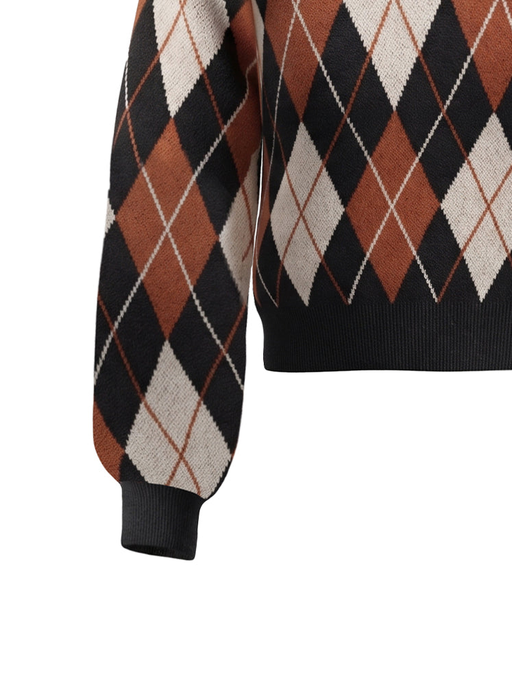 Pullover scollo ampio e trama rombi