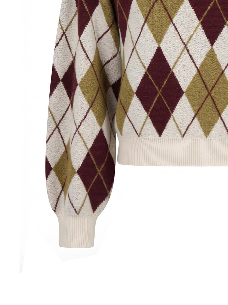 Pullover scollo ampio e trama rombi