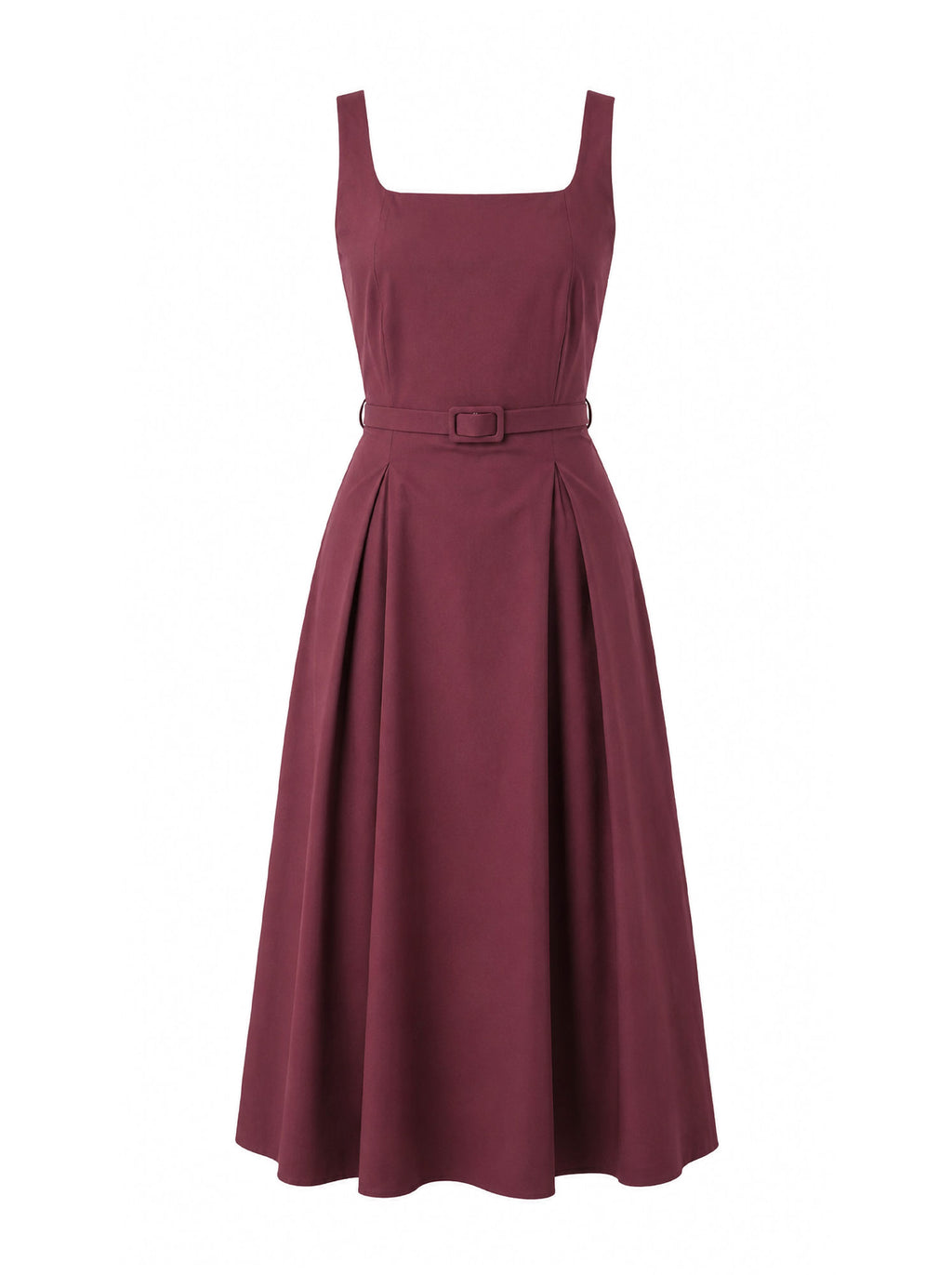 Abito midi scollo quadrato con cintura