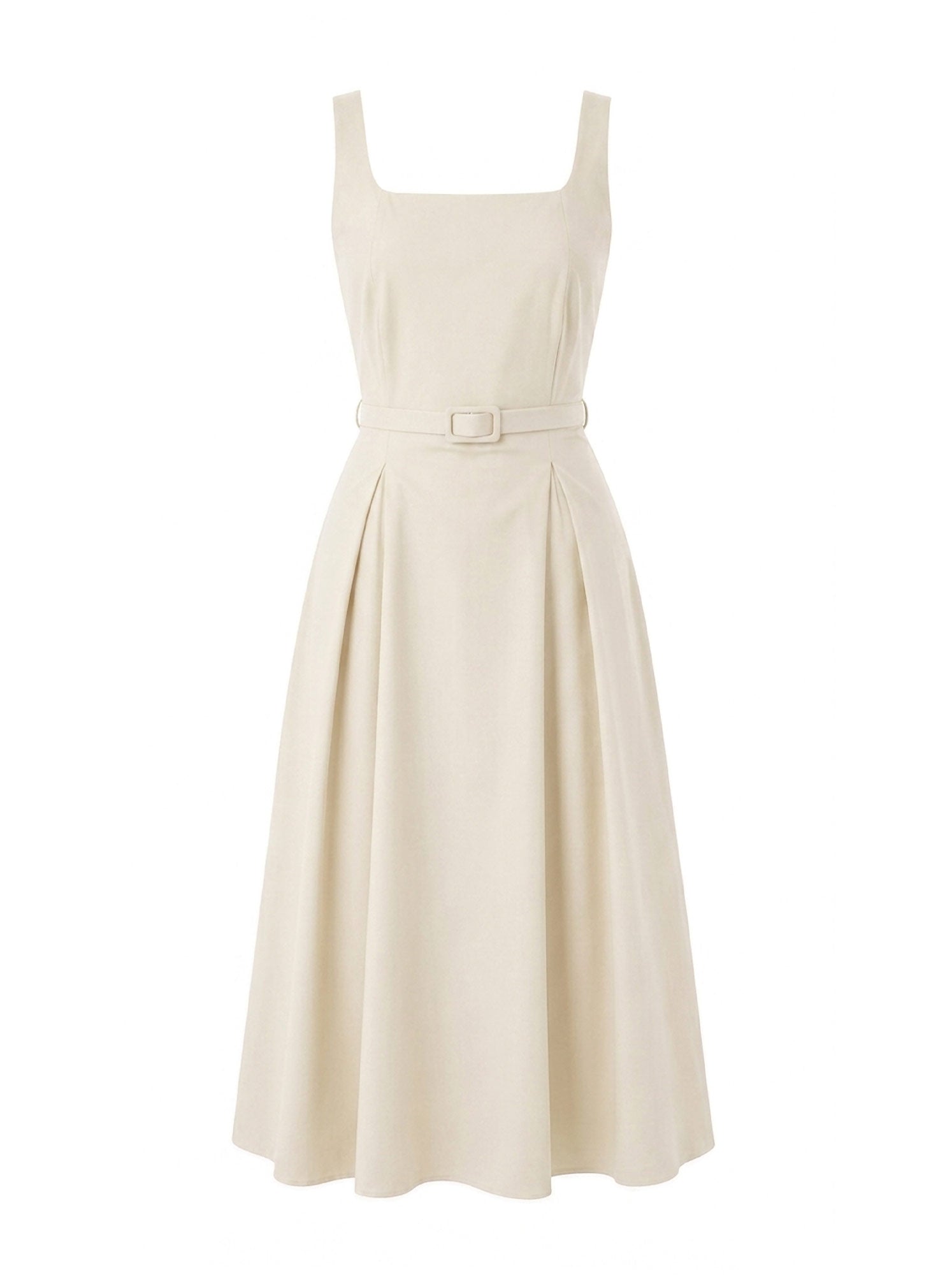 Abito midi scollo quadrato con cintura