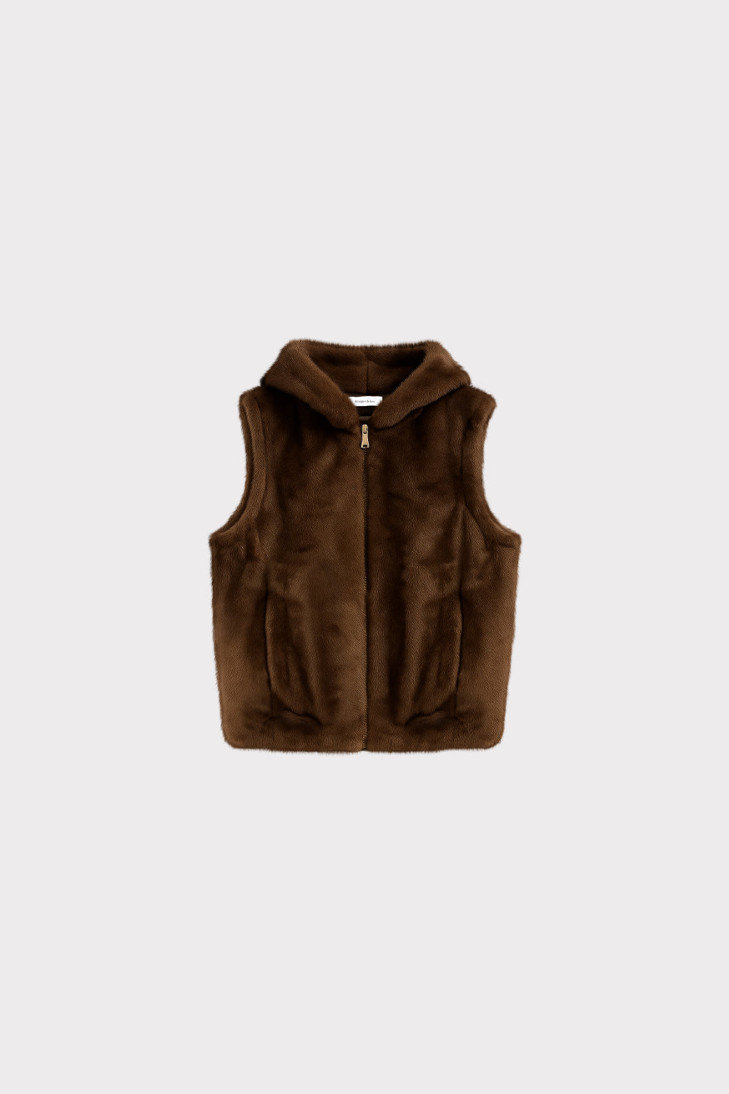Gilet in ecopelliccia con zip e cappuccio