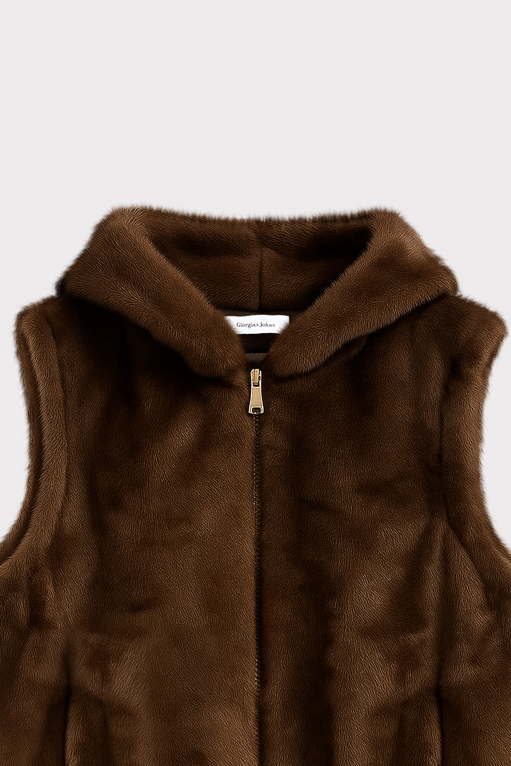 Gilet in ecopelliccia con zip e cappuccio