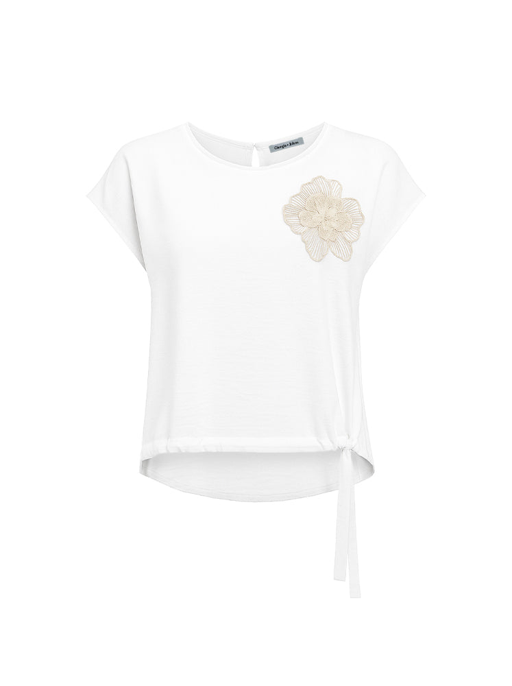 Blusa con coulisse e patch fiore