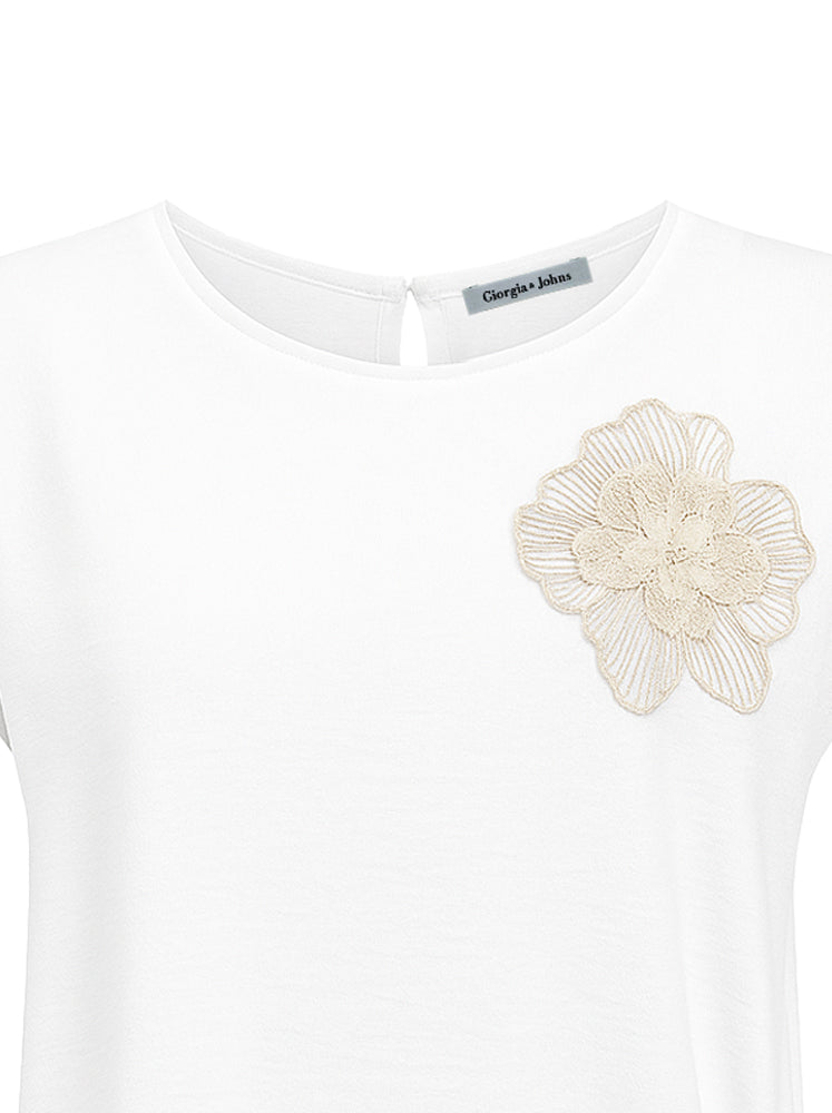 Blusa con coulisse e patch fiore