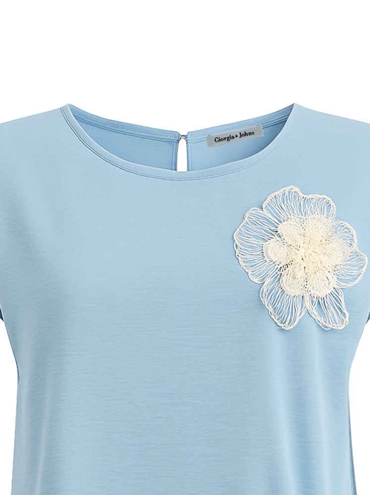 Blusa con coulisse e patch fiore