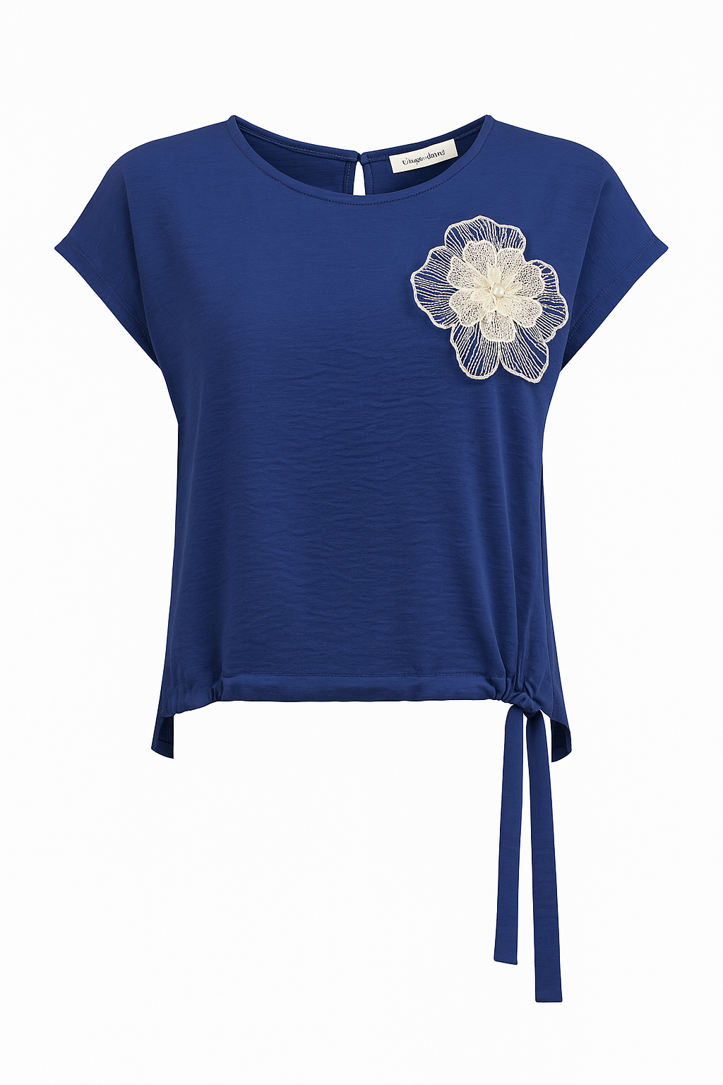 Blusa con coulisse e patch fiore