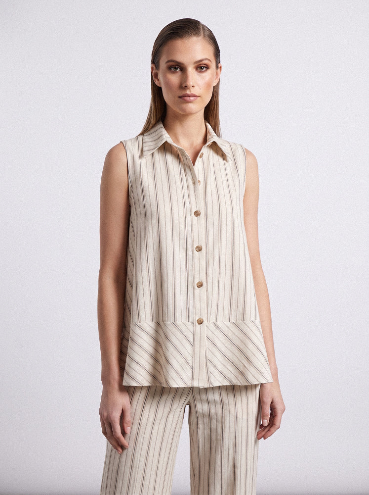 Top camicia smanicato riga