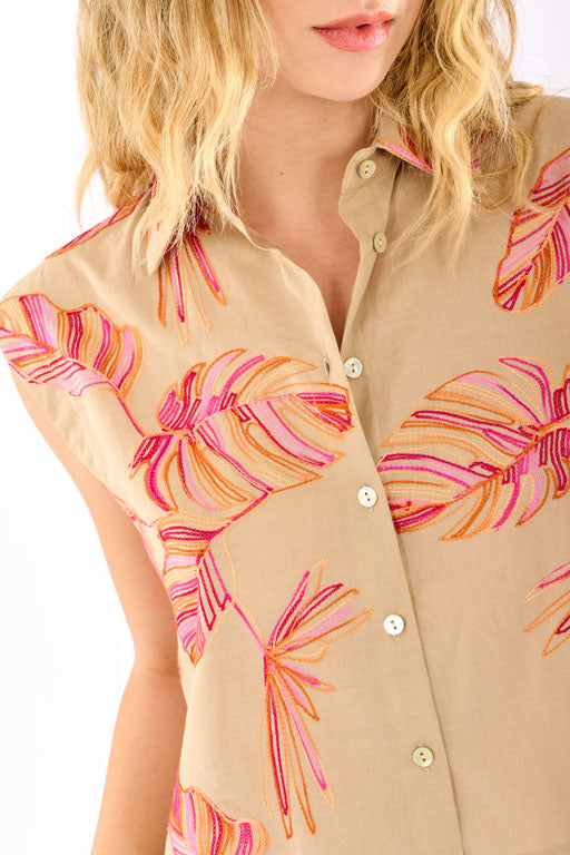 Camicia con ricamo foglia