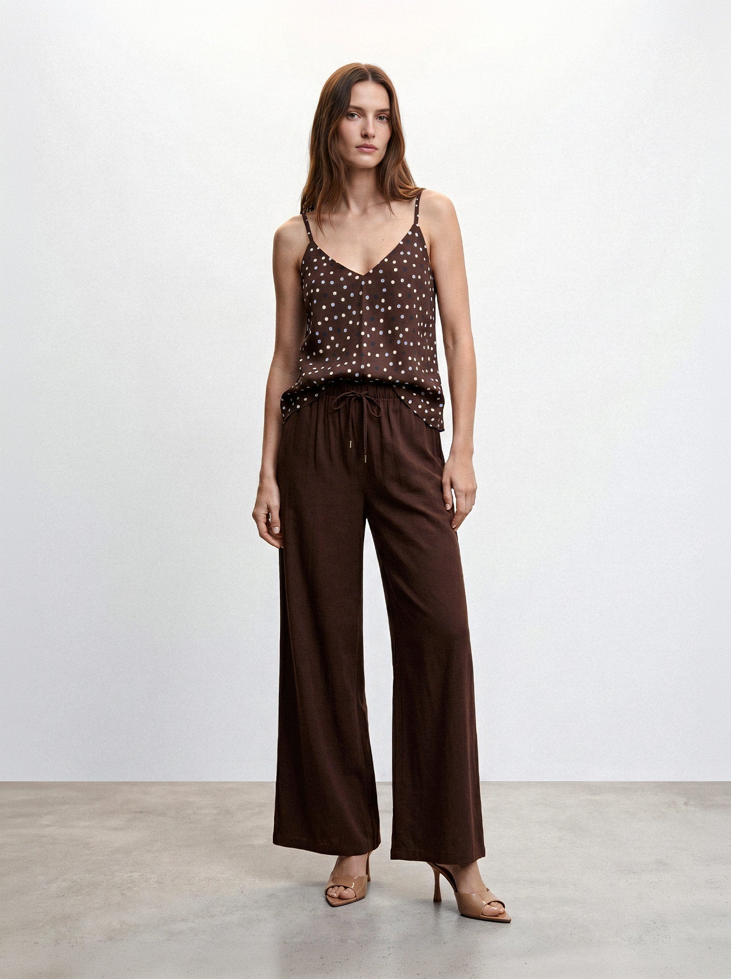 Top stampa pois bicolor