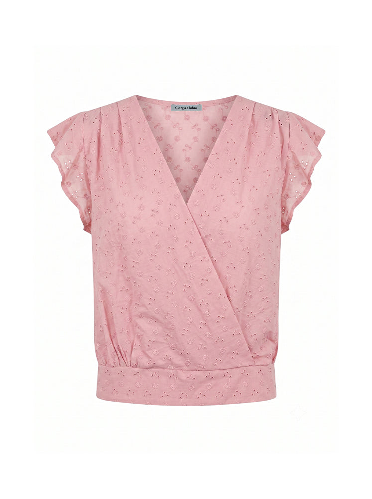 Blusa incrociata in sangallo
