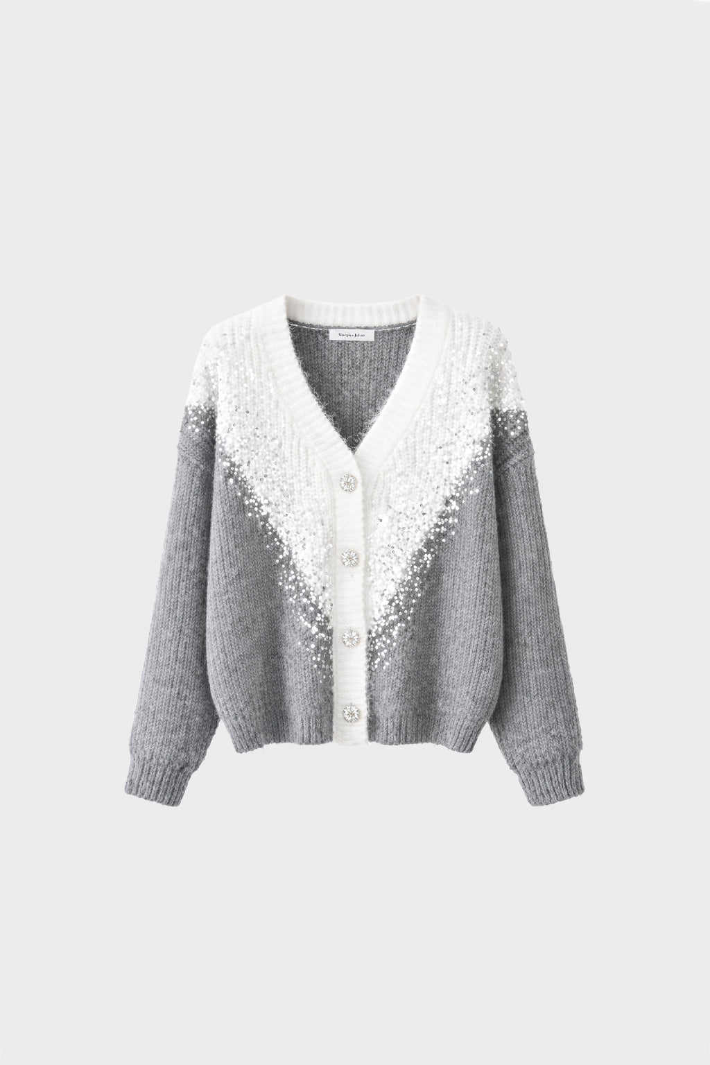 Cardigan bicolor con paillettes
