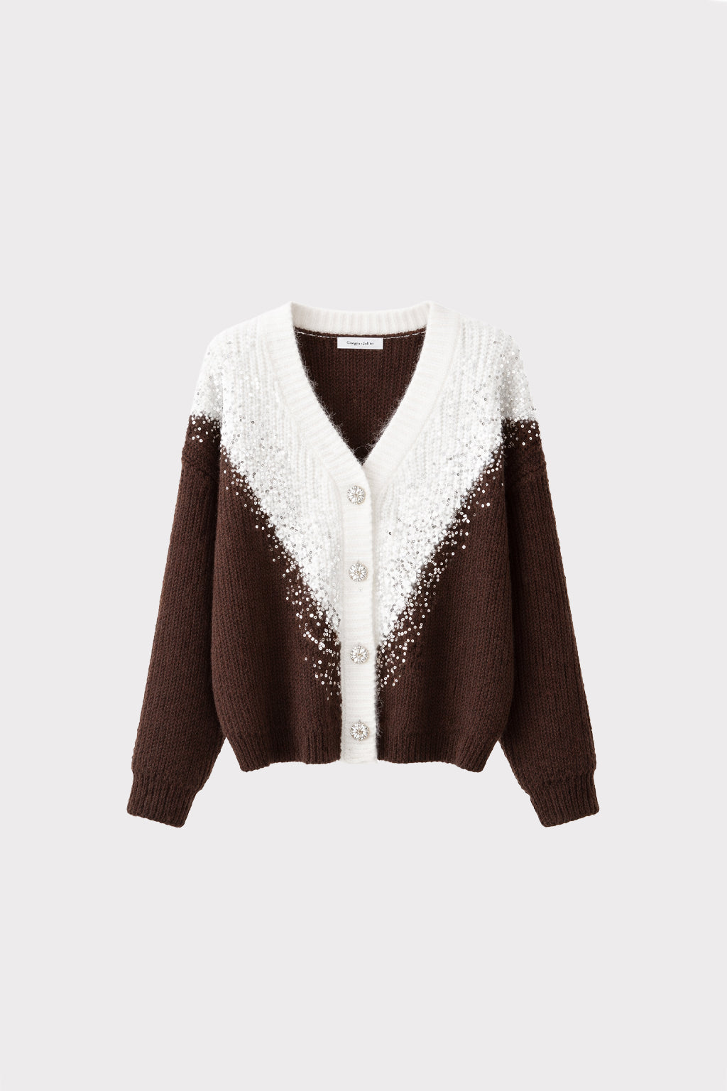 Cardigan bicolor con paillettes